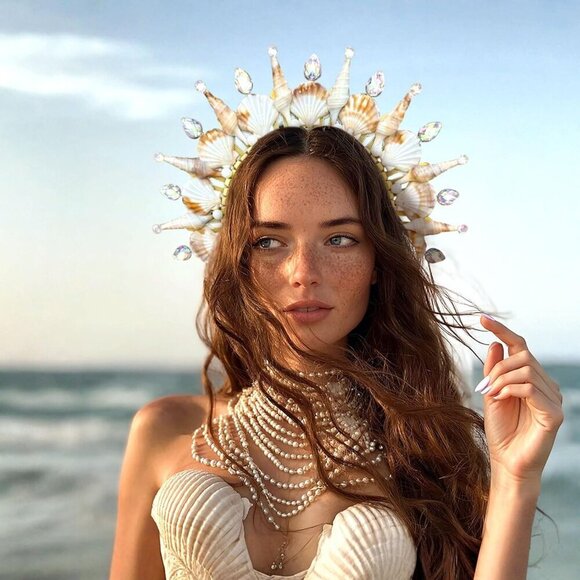 Mermaid Crown Headband Seashell Gold Cosplay Renaissance Women Accessories main image 4